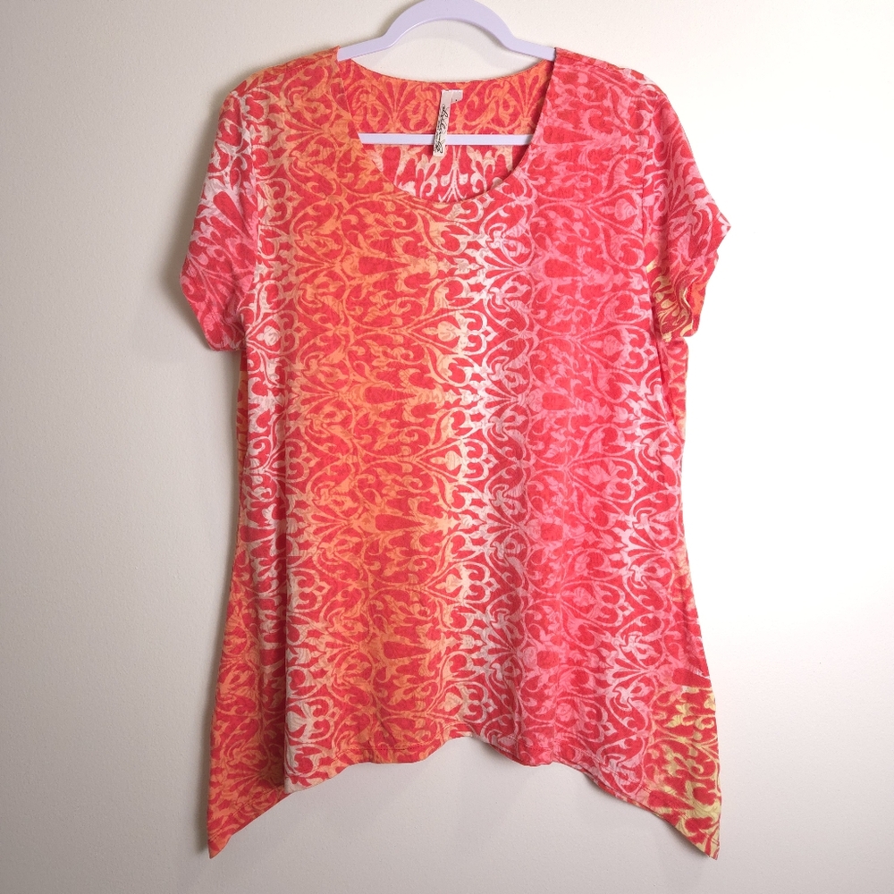LULU-B Abstract Artsy Vibrant Orange‎ Tunic L